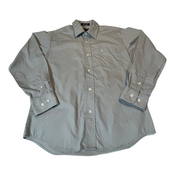 Nautica Boys' Size 12 Gray Poplin Button-Down Shirt - Picture 2 of 8